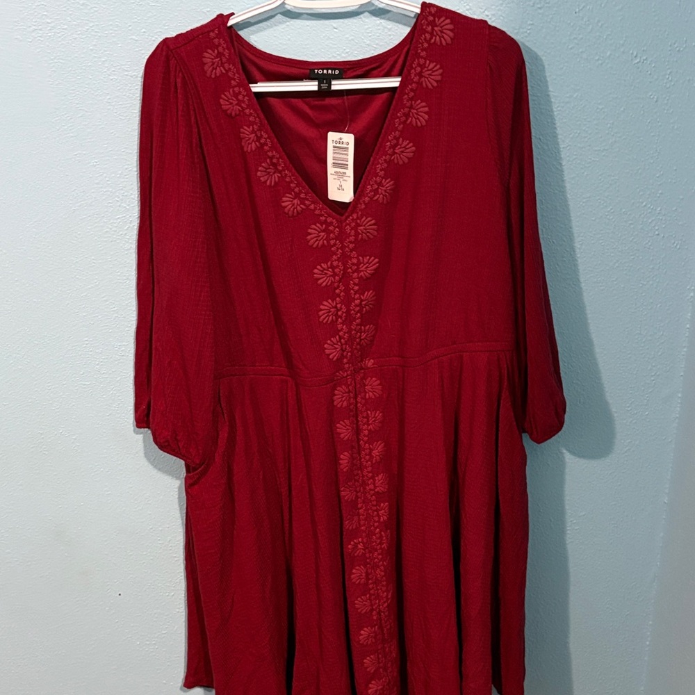 Torrid Women's Red Dress 3/4 sleeve Long Mini